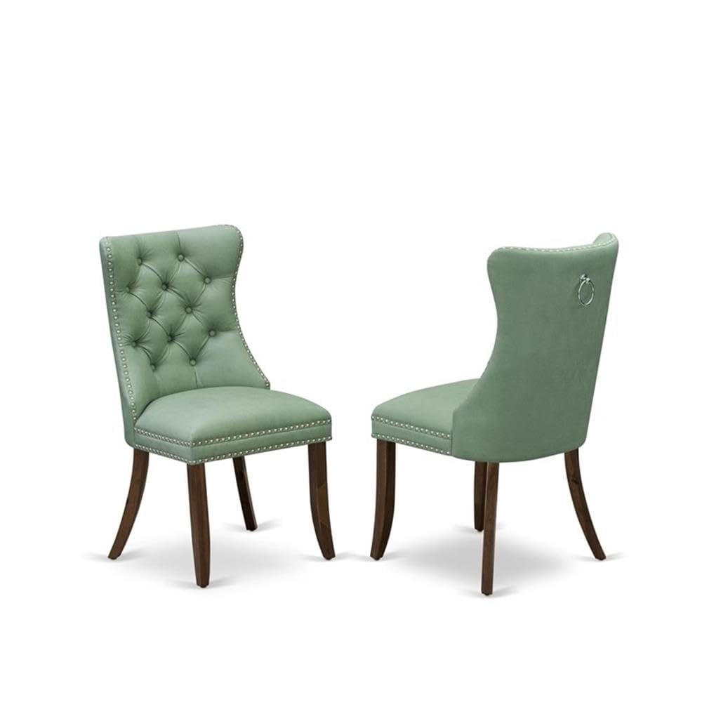 9-Piece Acacia Wood Dining Table Set with Green Faux Leather Chairs N80901