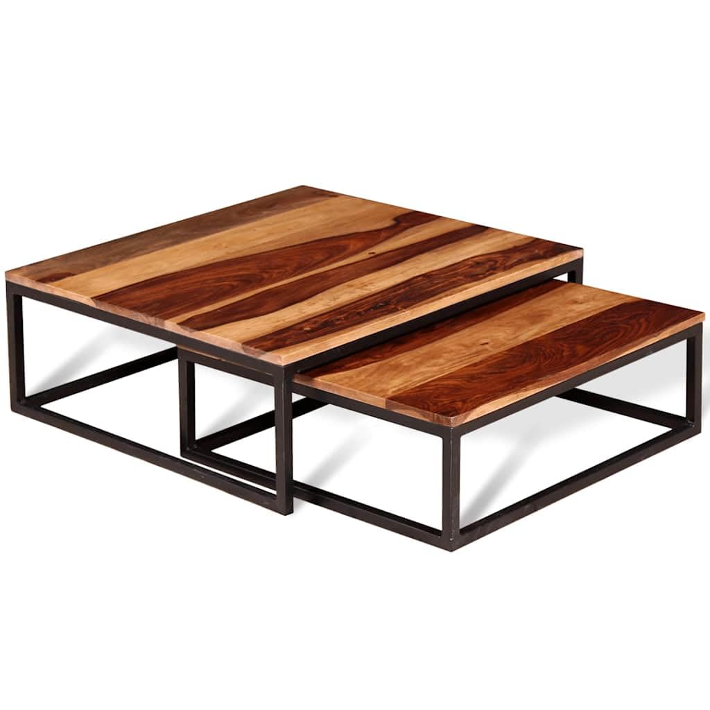 Brown Solid Sheesham Wood Nesting Coffee Table Set of 2 R841