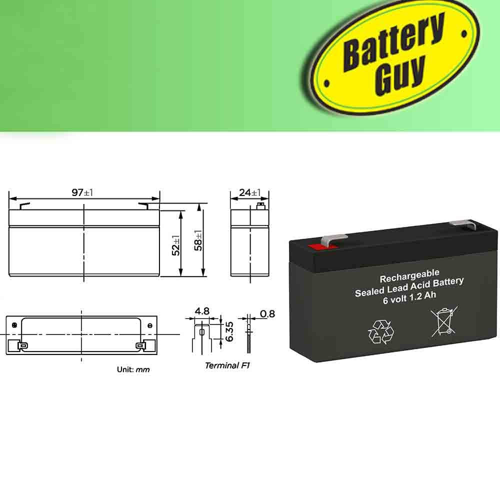 6V 1.2Ah Rechargeable SLA Batteries Set of 4 J458