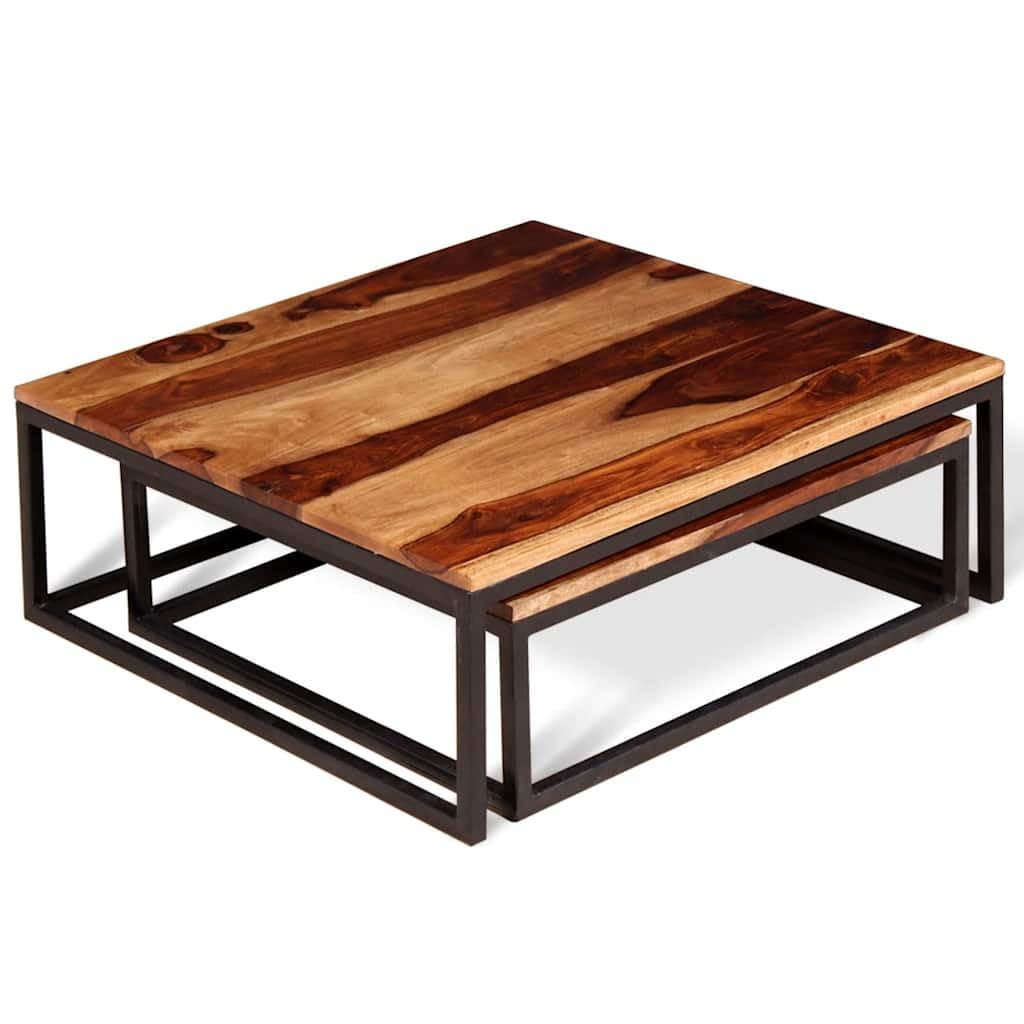 Brown Solid Sheesham Wood Nesting Coffee Table Set of 2 R841