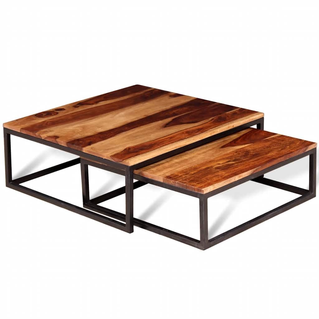 Brown Solid Sheesham Wood Nesting Coffee Table Set of 2 R841