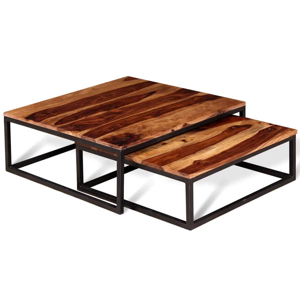 Brown Solid Sheesham Wood Nesting Coffee Table Set of 2 R841