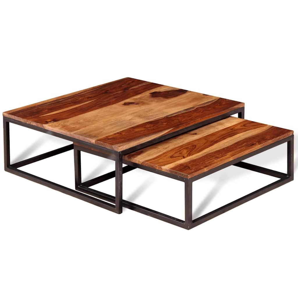 Brown Solid Sheesham Wood Nesting Coffee Table Set of 2 R841