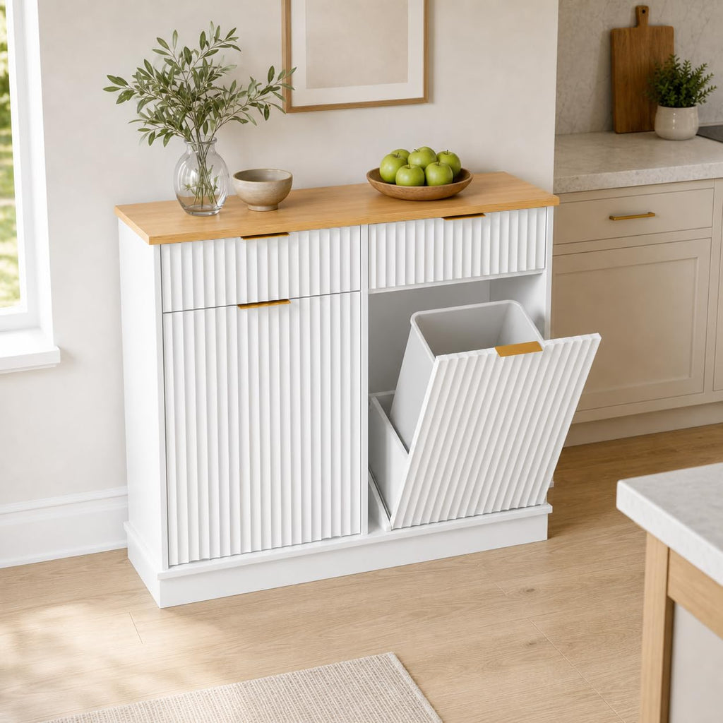 White Double Tilt Out Trash Can Cabinet M69610