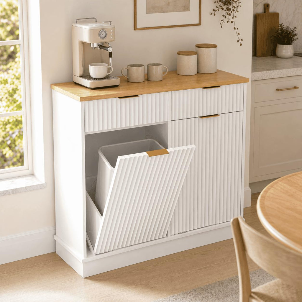 White Double Tilt Out Trash Can Cabinet M69610