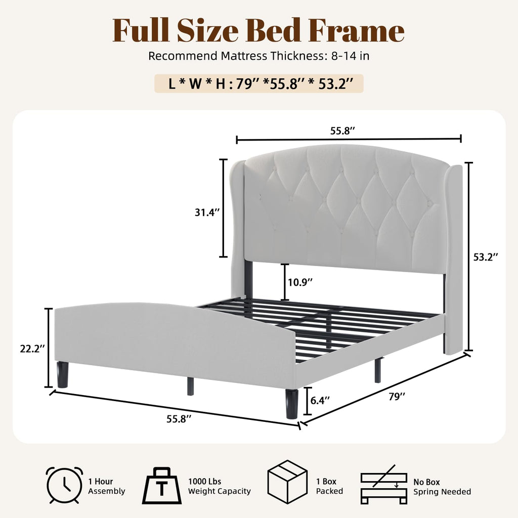 Full Size Bed Frame with Tufted Wingback Headboard & Footboard P925