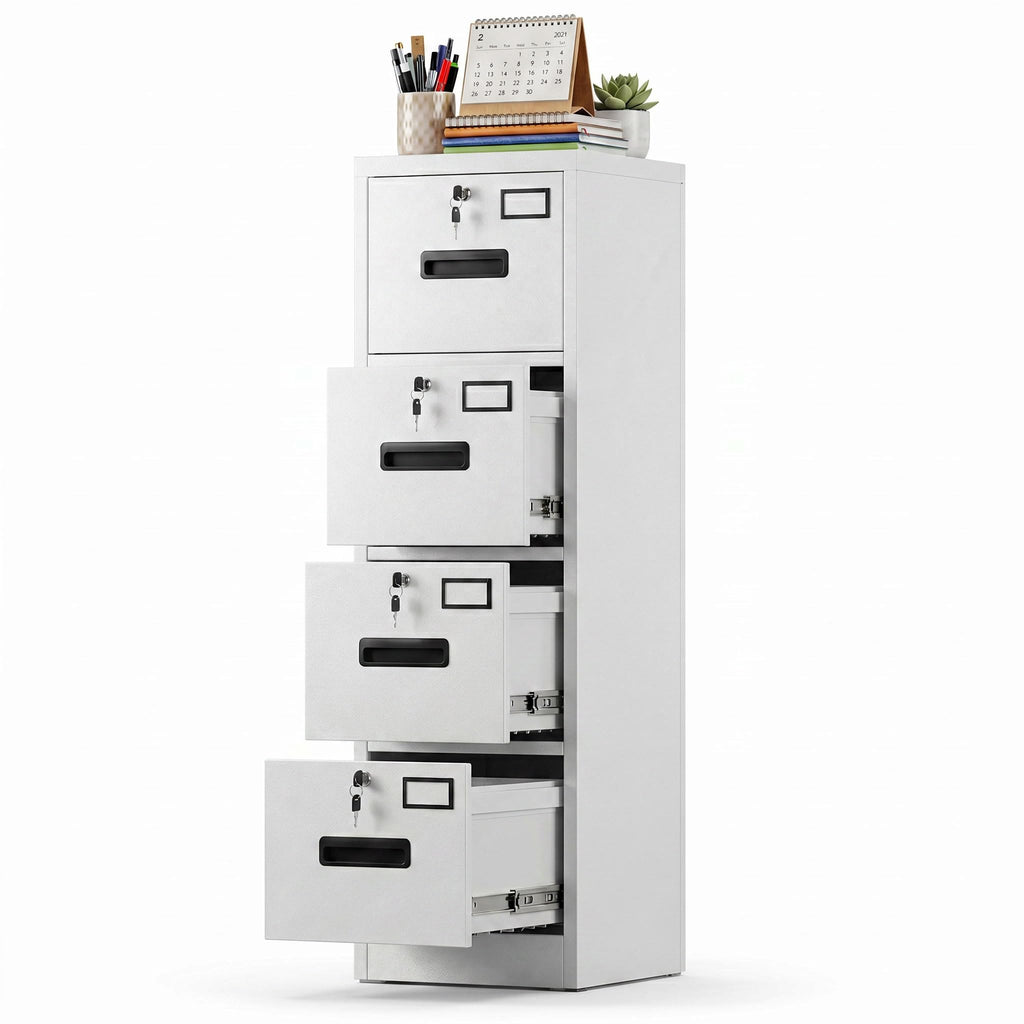 4 Drawer White Metal File Cabinet N174