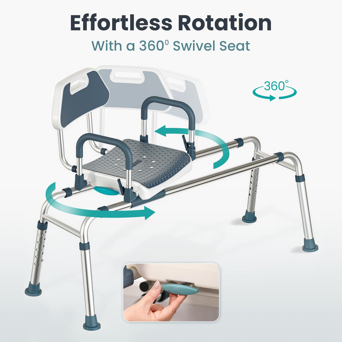 Dark Blue Sliding Shower Chair Tub Transfer Bench with Swivel Seat M908375