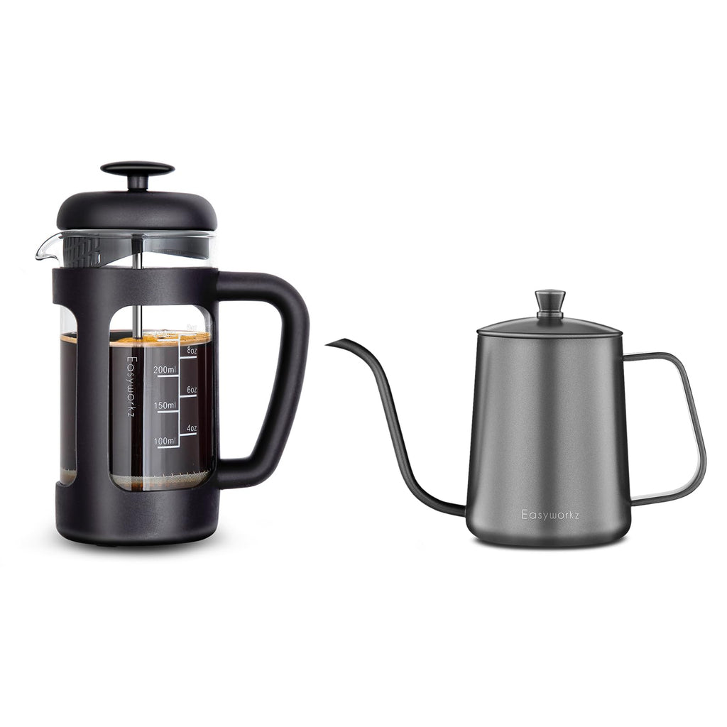 French Press and Gooseneck Pour Over Coffee Kettle 12 oz Stainless Steel Q730552