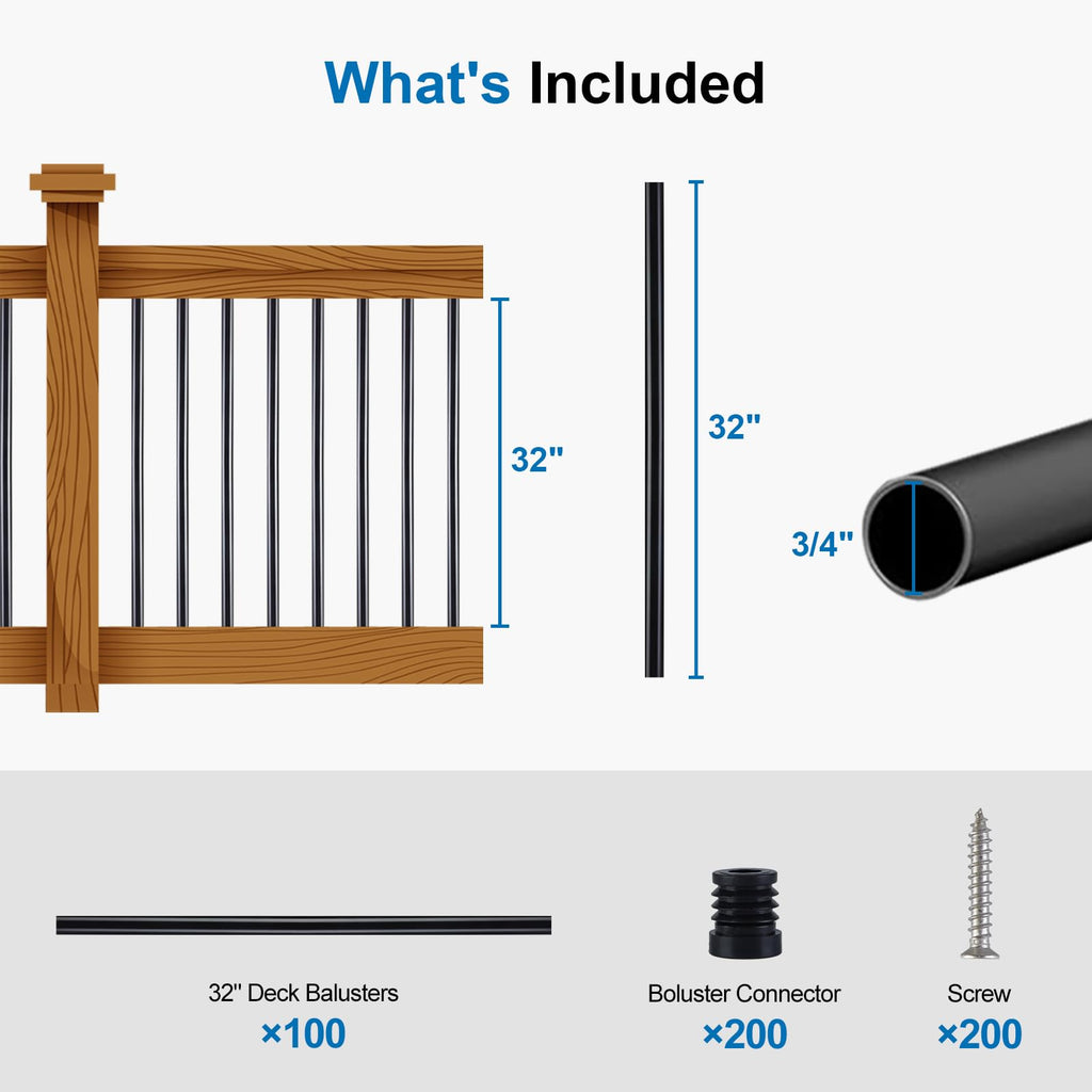 Black Aluminum Deck Balusters 32in x 3/4in 100 Pack U84409