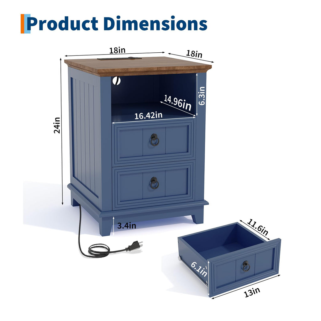 Blue 2-Drawer Nightstand Set of 2 N44001