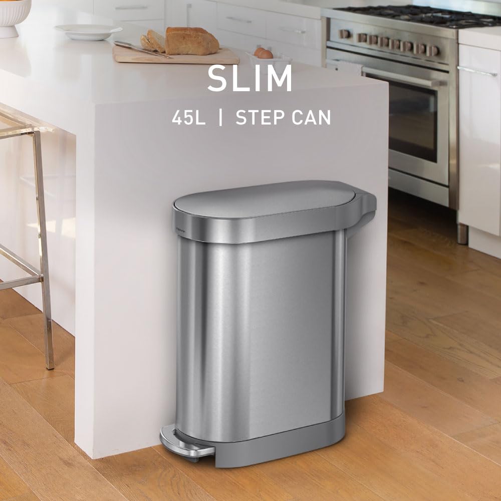 45 Liter Brushed Stainless Steel Step Trash Can Q28041