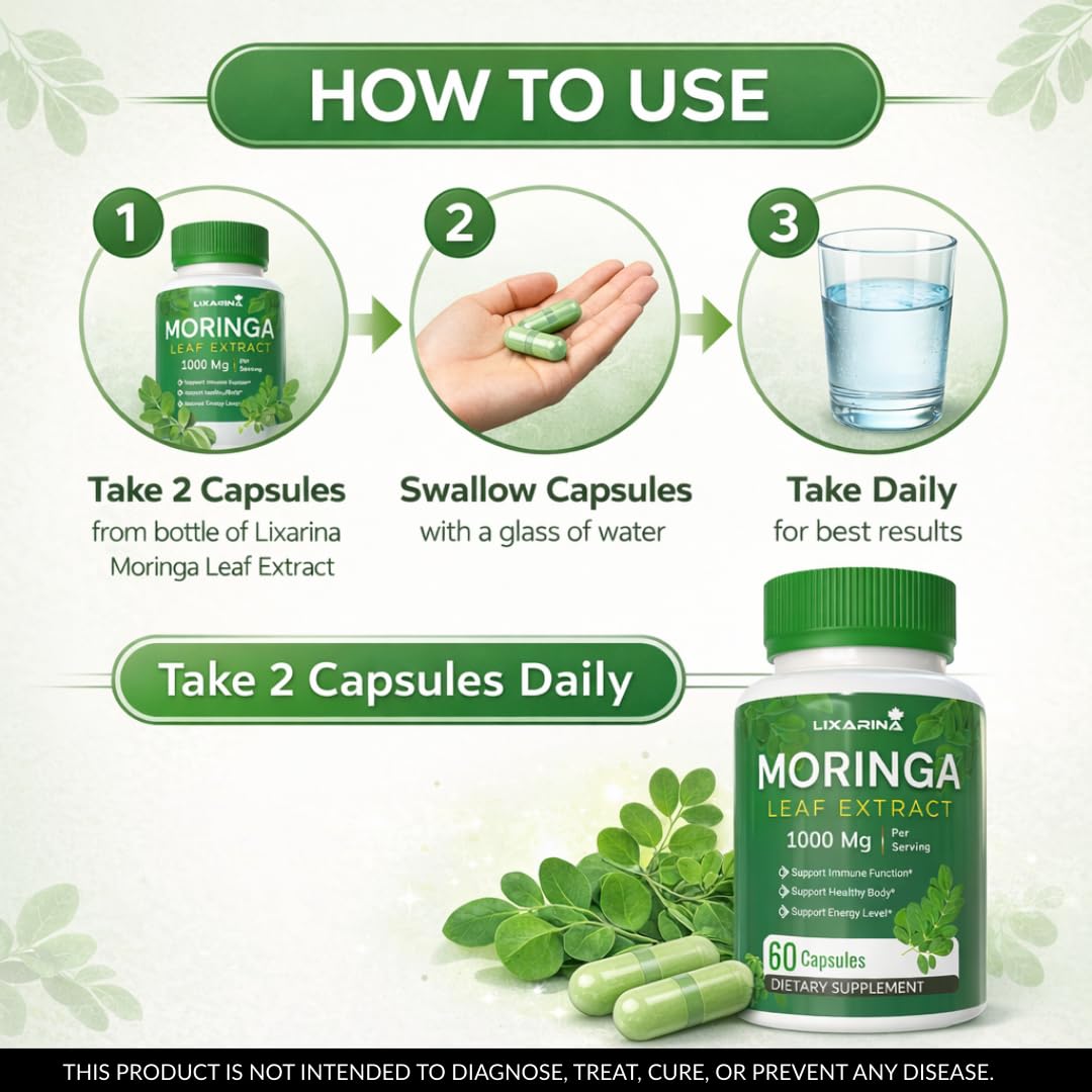 Moringa Capsules Organic 1000MG 60 Count Pack-2 C206