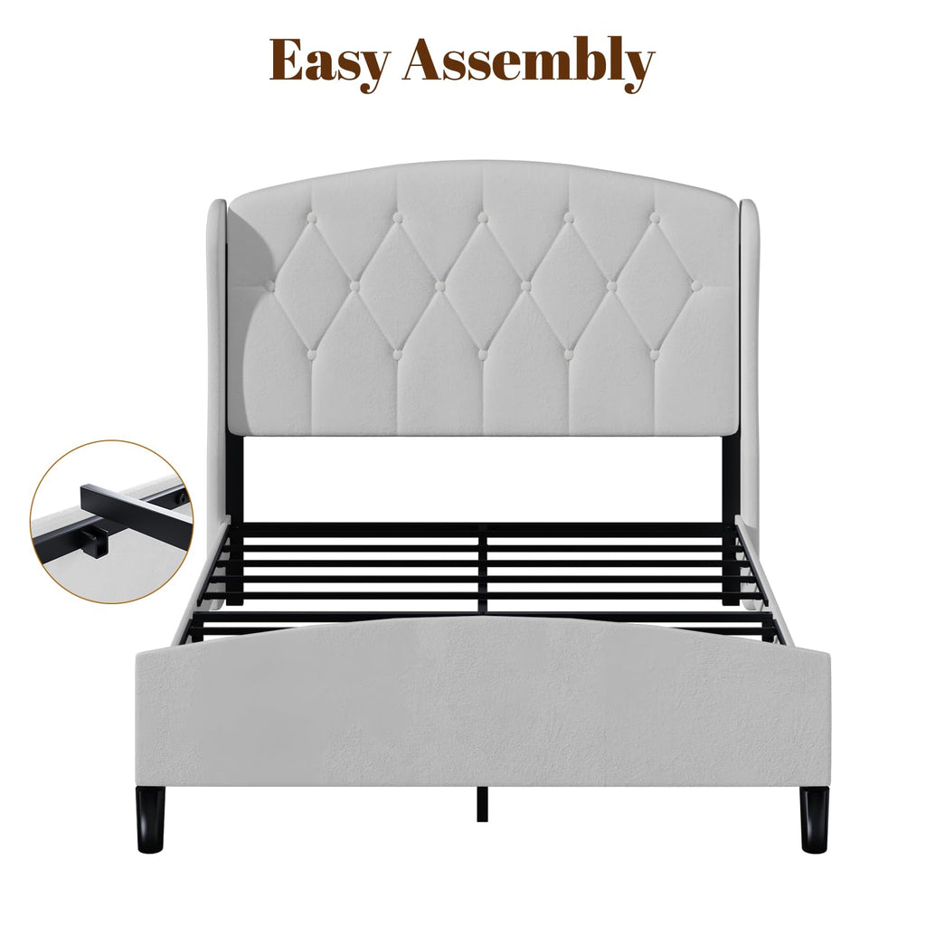 Full Size Bed Frame with Tufted Wingback Headboard & Footboard P925