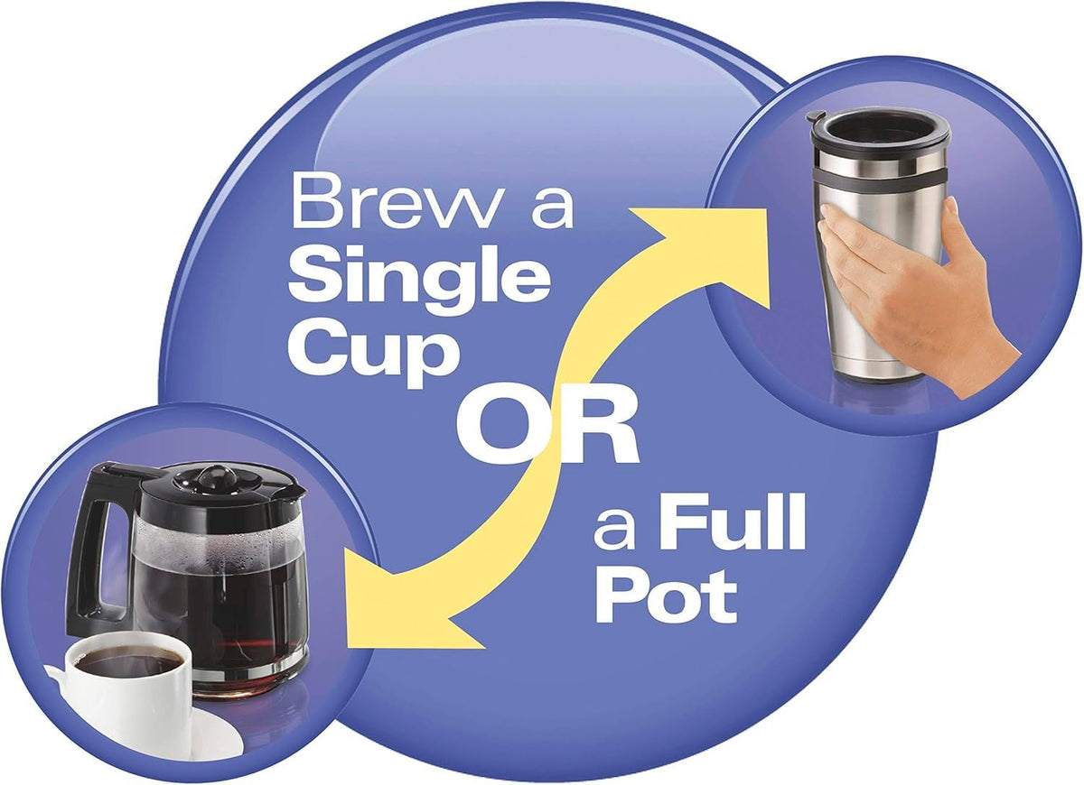 12 Cup Programmable Coffee Maker & Single Serve Drip Coffee Machine, 2-in-1 Automatic Coffee Brewer with Glass Carafe, Reusable Filter, Digital Timer and Warming Plate - Black/Silver Y400