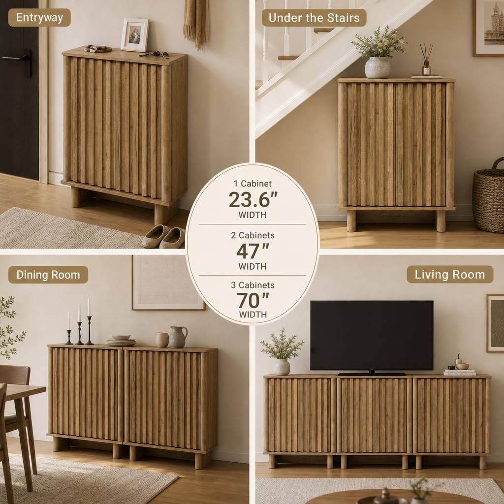 Brown Oak Fluted Sideboard Buffet Cabinet N25800