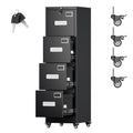 Metal 4 Drawer File Cabinet with Lock and Wheels, Black D848446