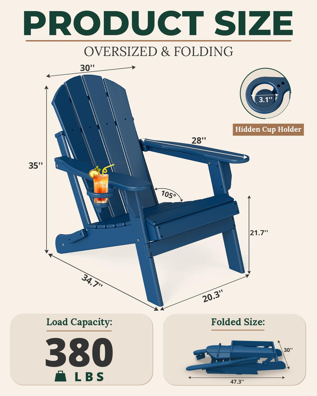 Folding Adirondack Chairs Set of 2 Blue HDPE Z67652