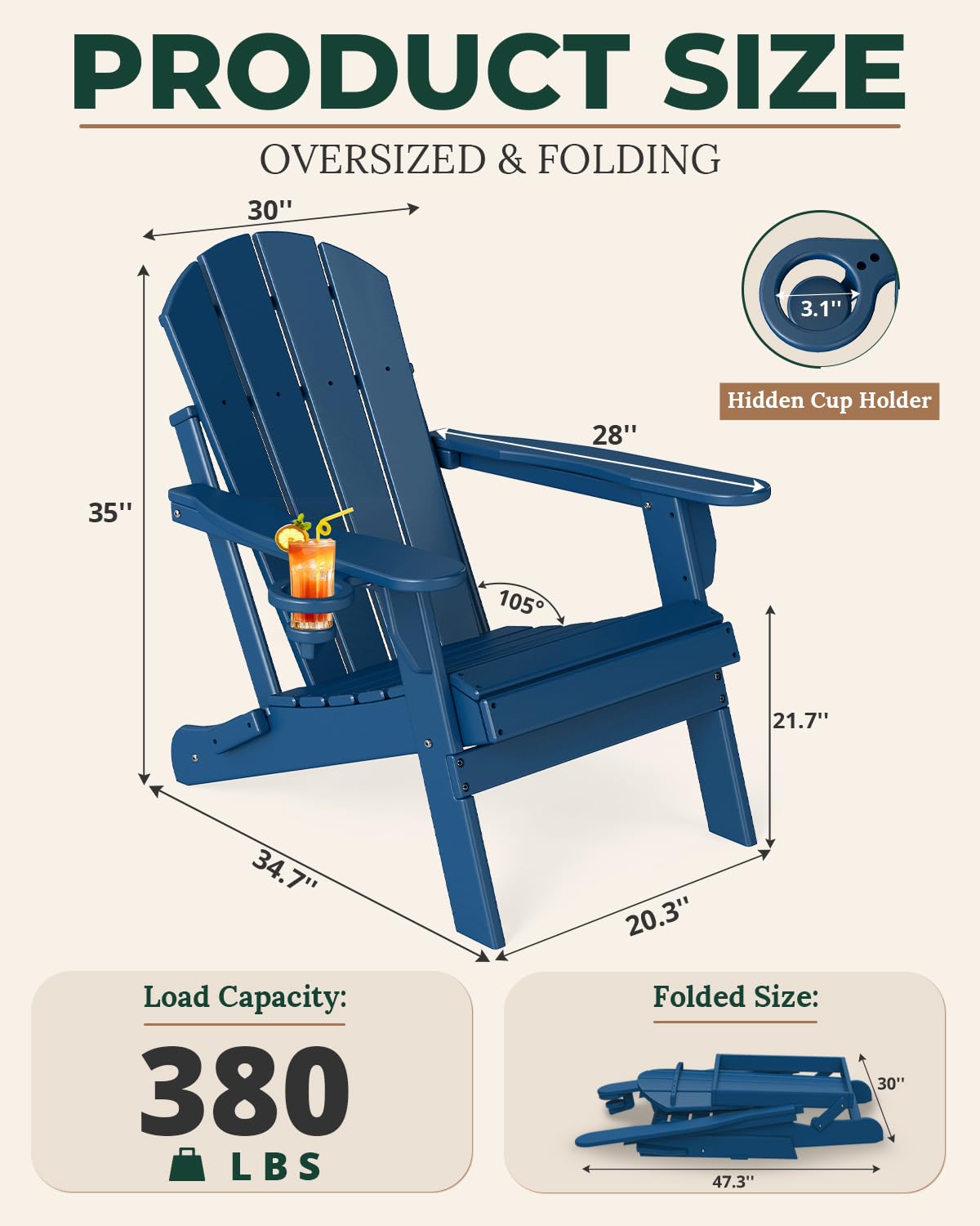 Folding Adirondack Chairs Set of 2 Blue HDPE Z67652