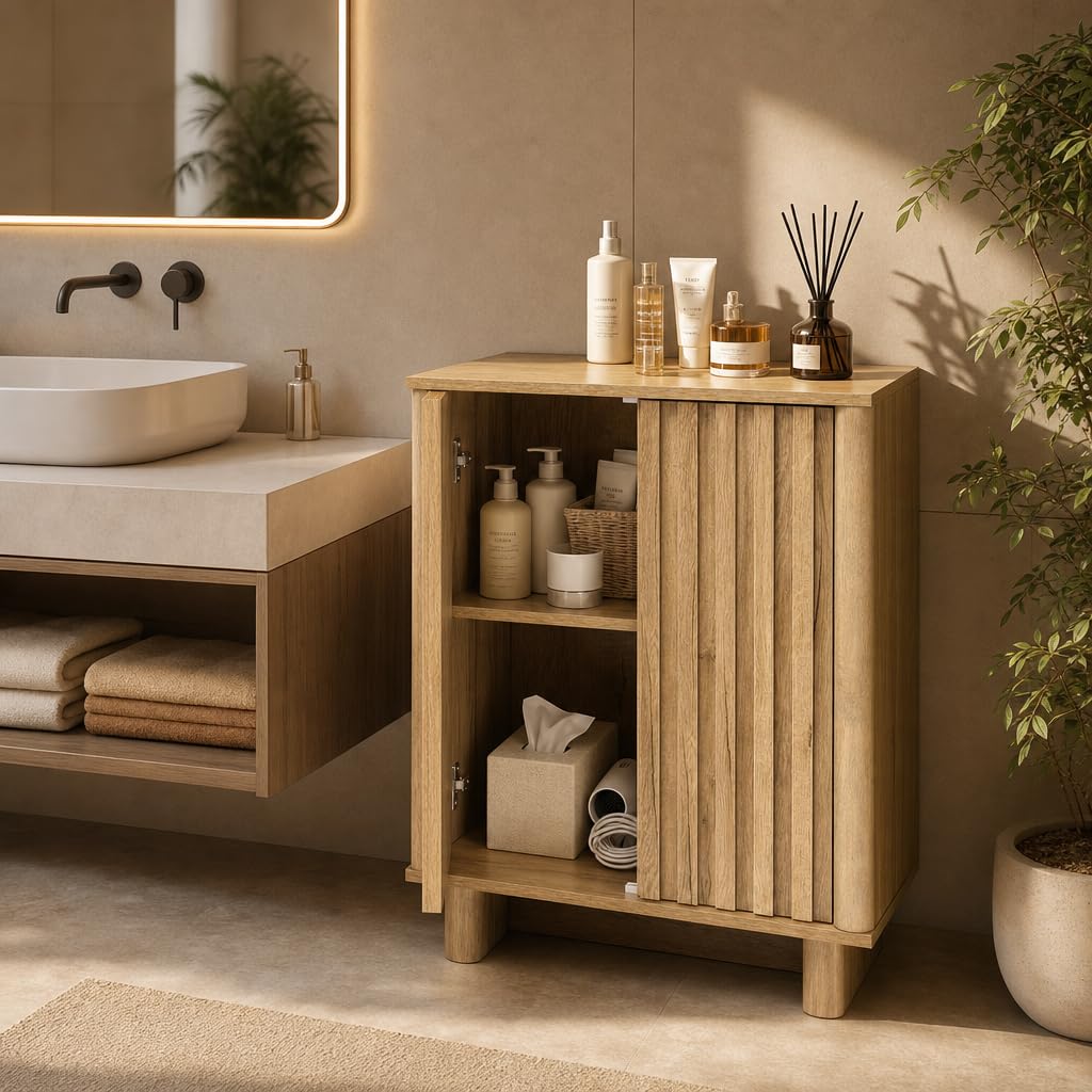Brown Oak Fluted Sideboard Buffet Cabinet N25800