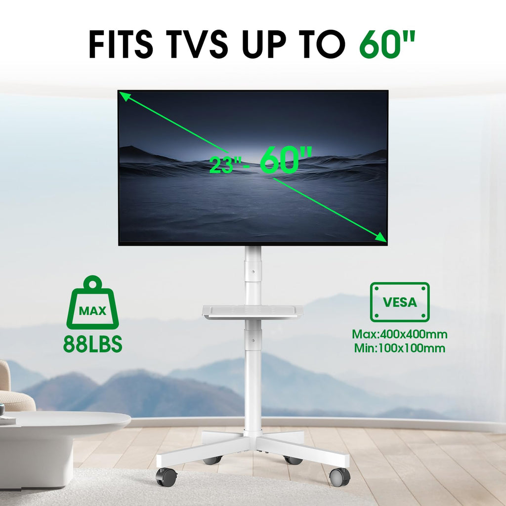 White Rolling TV Stand with Wheels M951