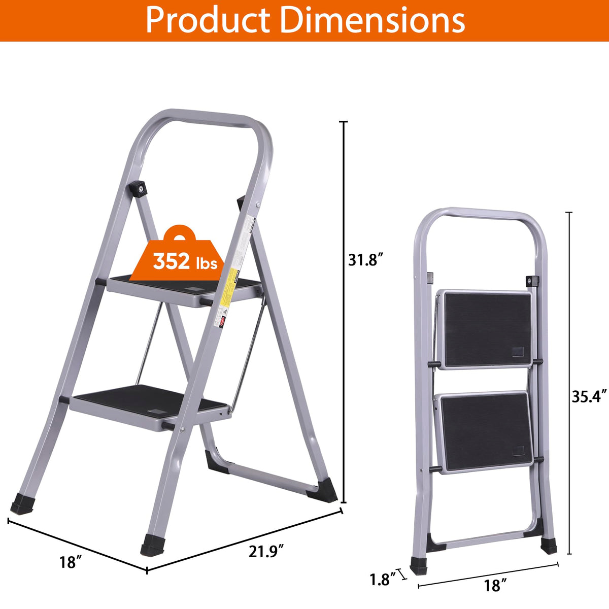 2 Step Folding Steel Step Stool with Handgrip Y39076