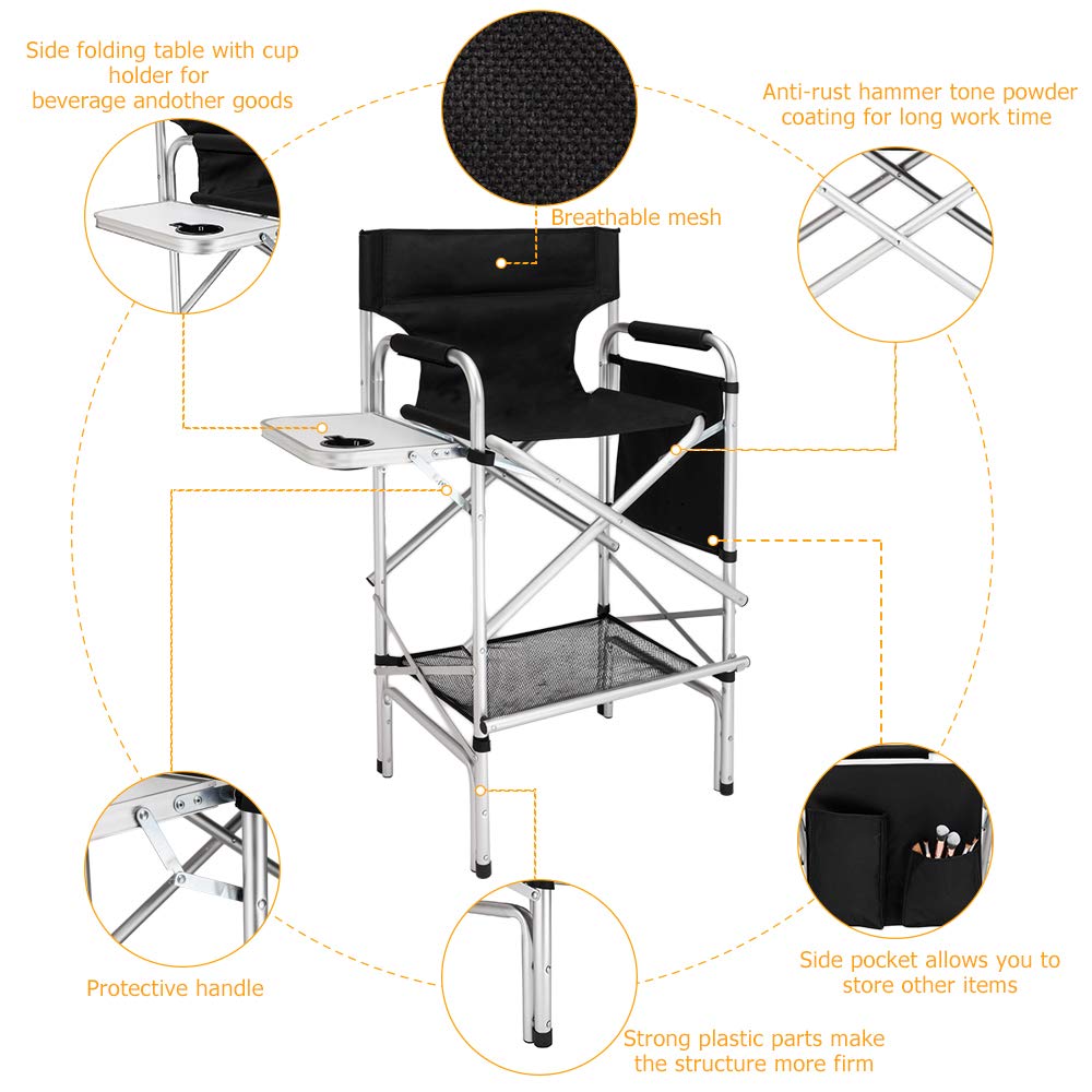 Black Folding Director Chair with Side Table P898665