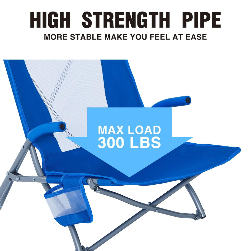 2 Pack Low Beach Lounge Chair with Cup Holder & Carry Bag G357