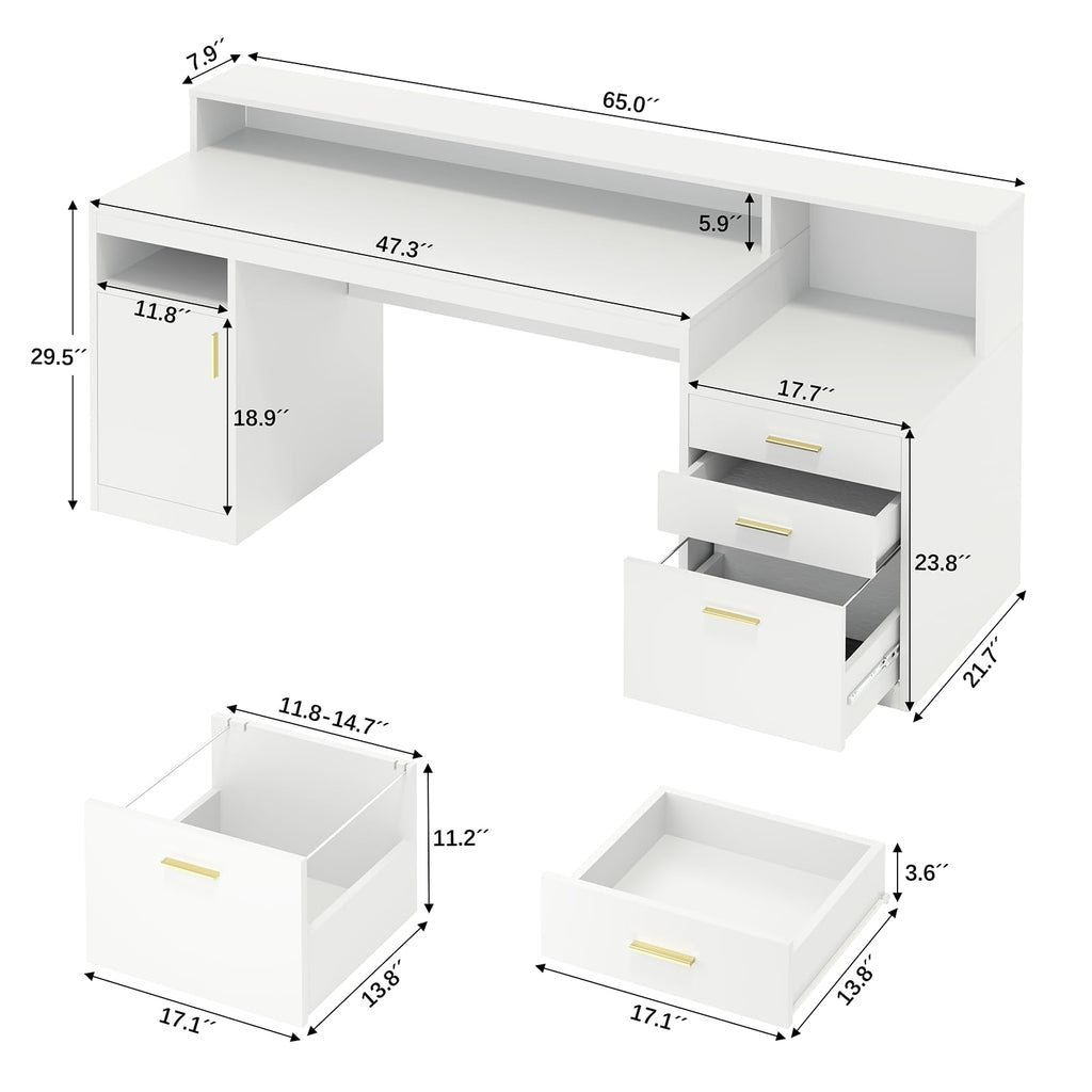 65" White Computer Desk with 3 Drawers Q262