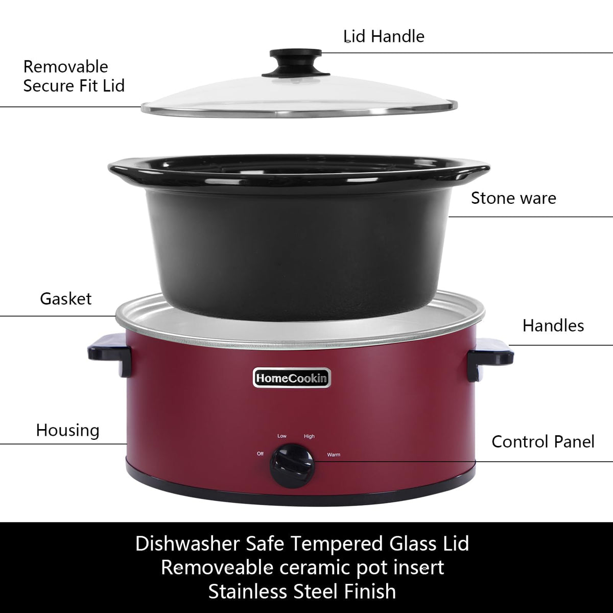 7 Quart Oval Manual Slow Cooker with 3 Cooking Settings T810