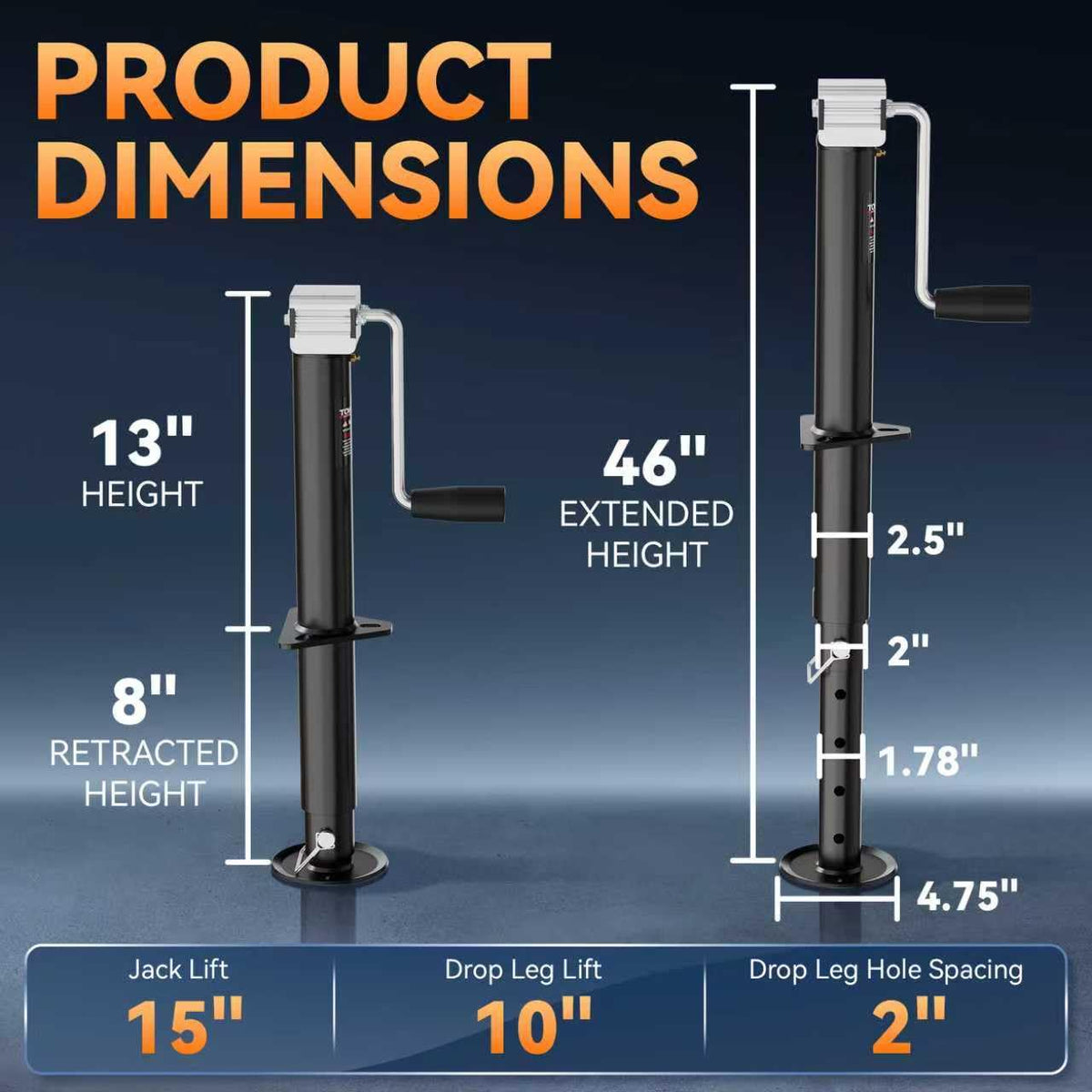 15" Side Wind A Frame Trailer Jack H645