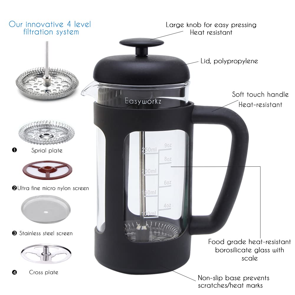 French Press and Gooseneck Pour Over Coffee Kettle 12 oz Stainless Steel Q730552
