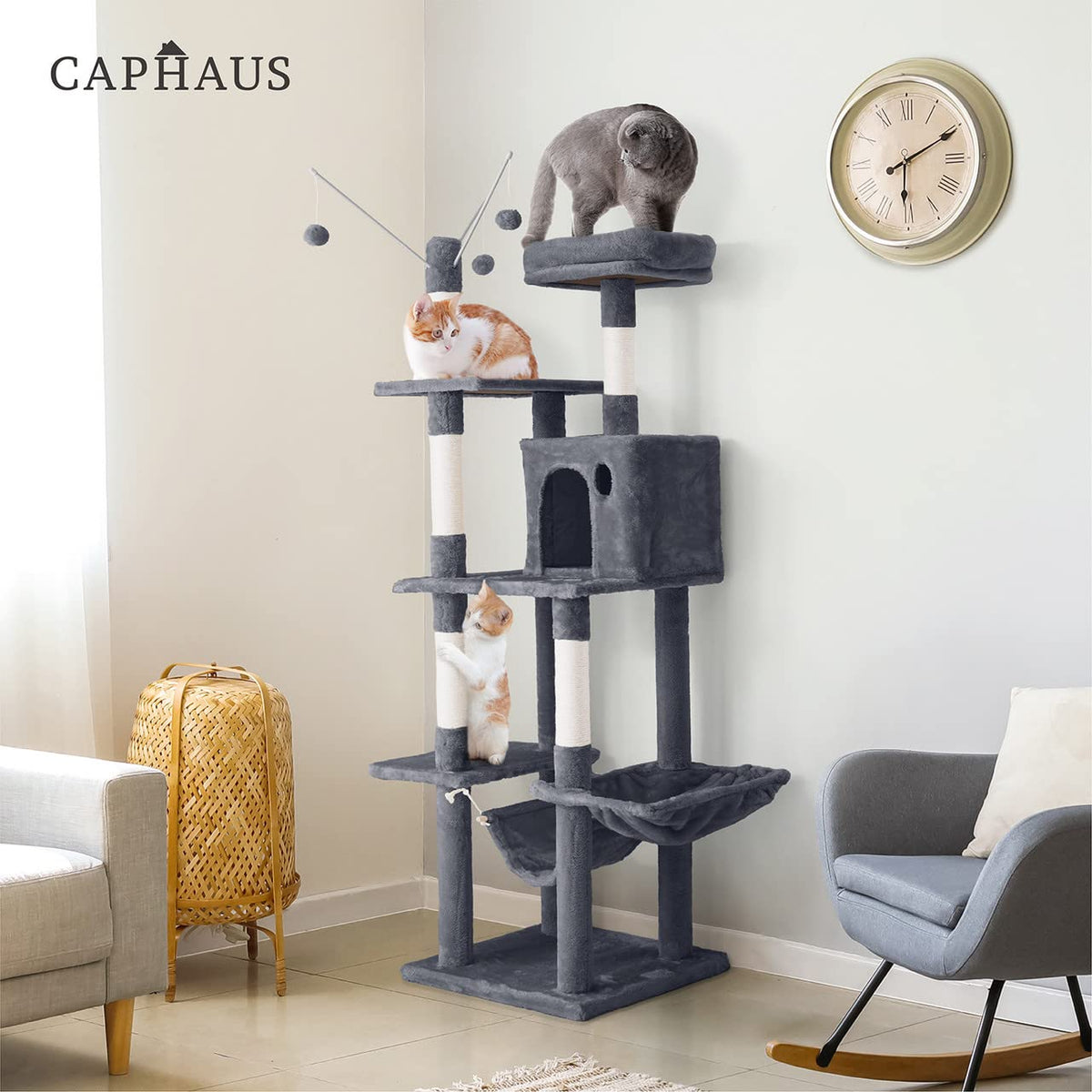 70-Inch Multi-Level Cat Tree with Hammock and Cat Cave P3734