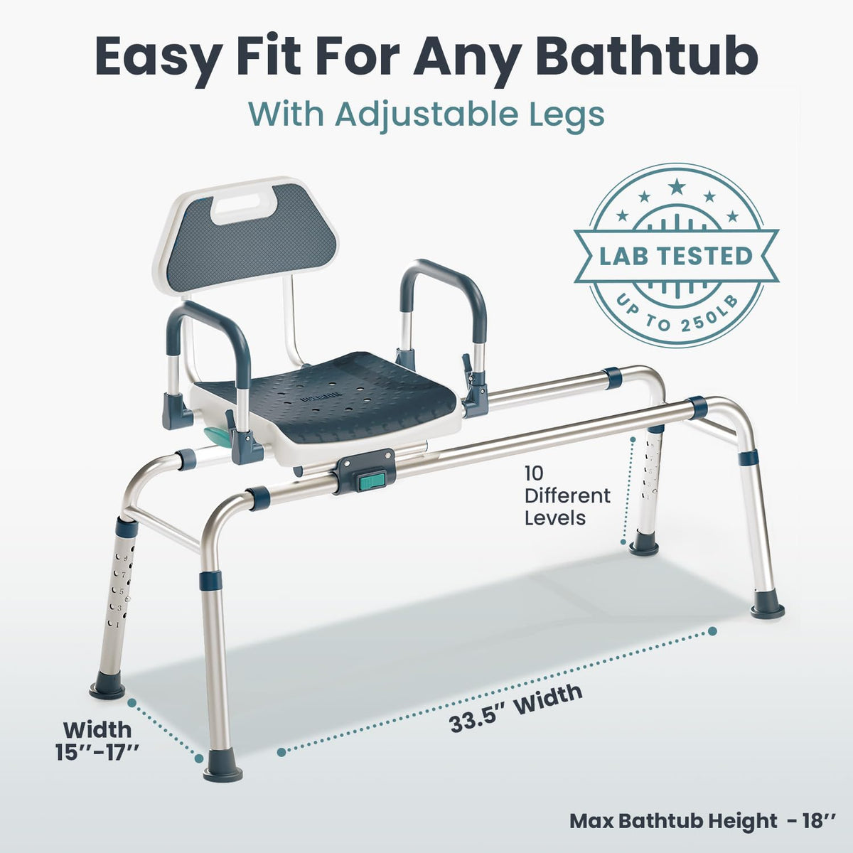 Dark Blue Sliding Shower Chair Tub Transfer Bench with Swivel Seat M908375