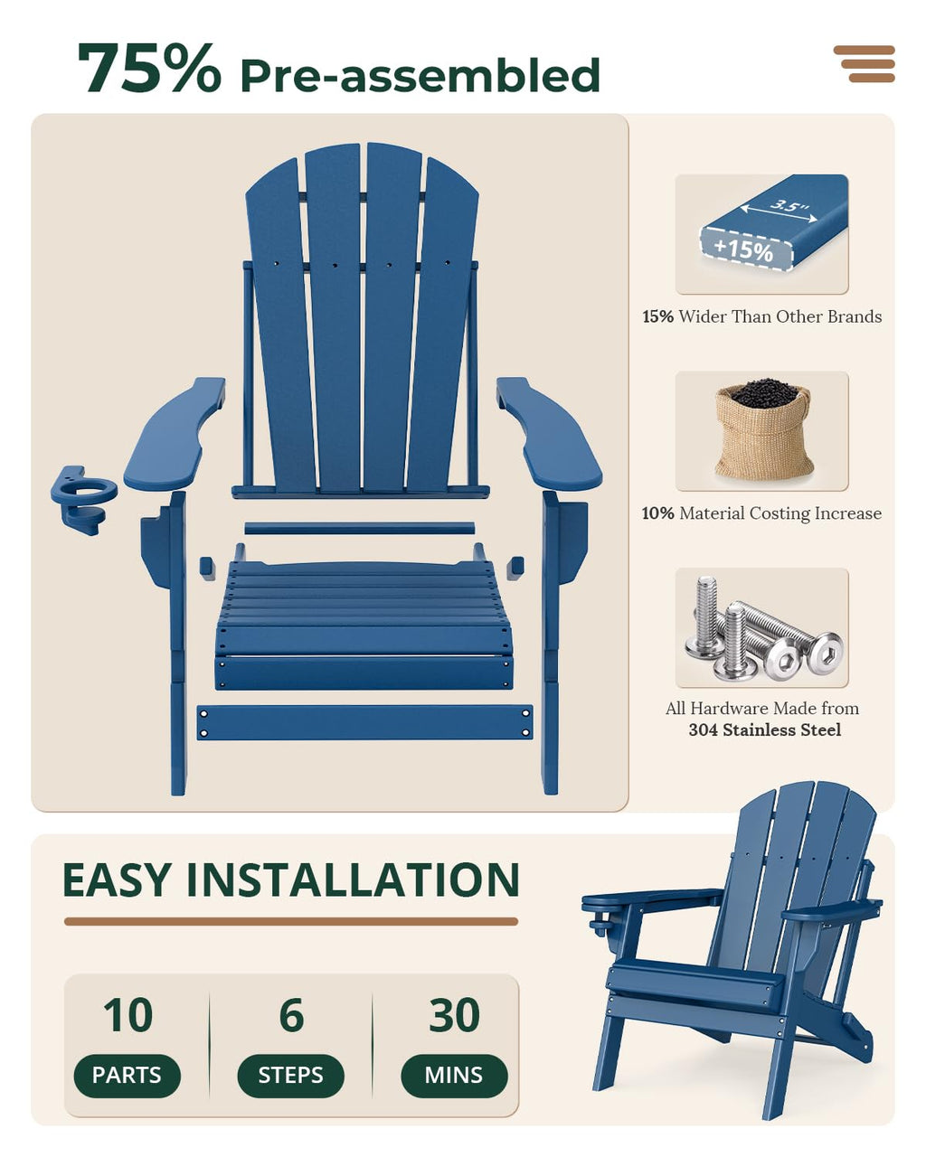 Folding Adirondack Chairs Set of 2 Blue HDPE Z67652