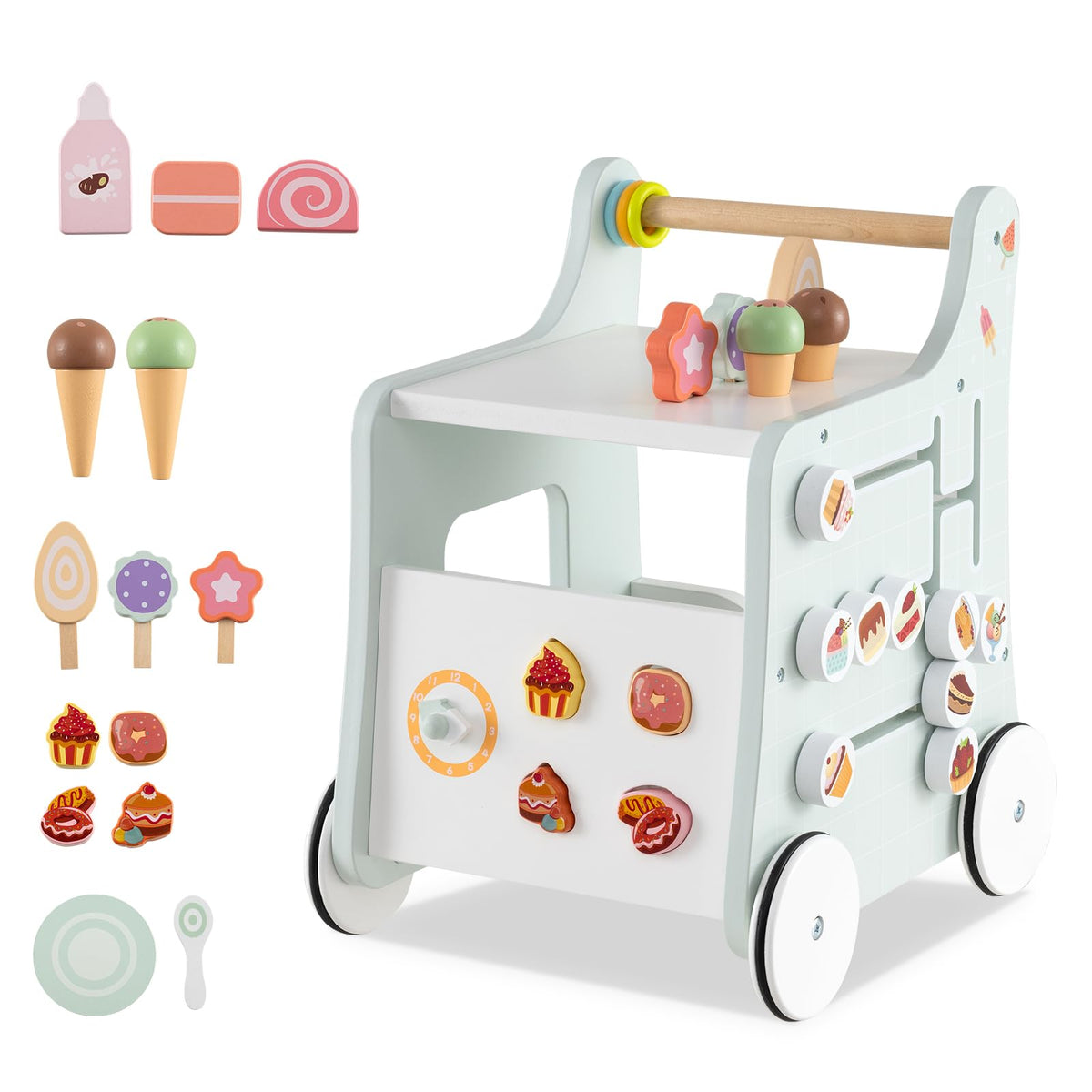 Wooden Baby Walker with Storage and Wheels Y827