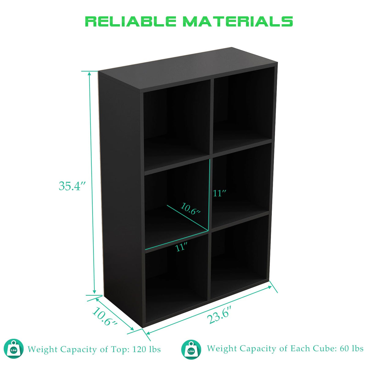 Black 6-Cube Storage Shelf Bookcase O36301