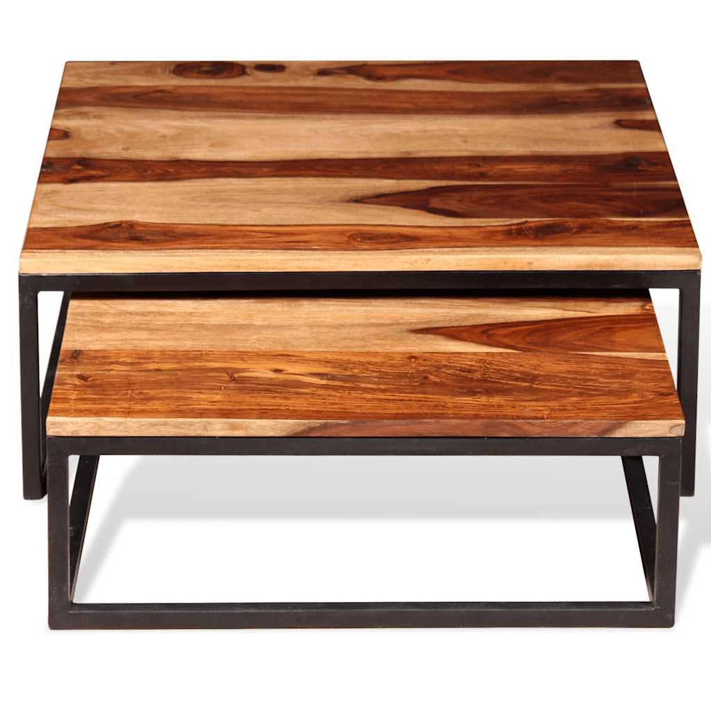 Brown Solid Sheesham Wood Nesting Coffee Table Set of 2 R841