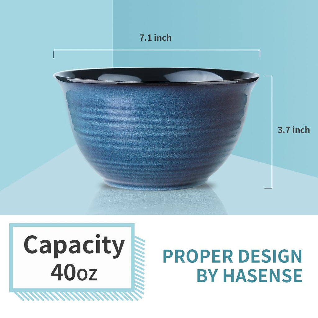 Ceramic Soup Bowls Set of 4, 40 Ounce Navy Blue Y89934