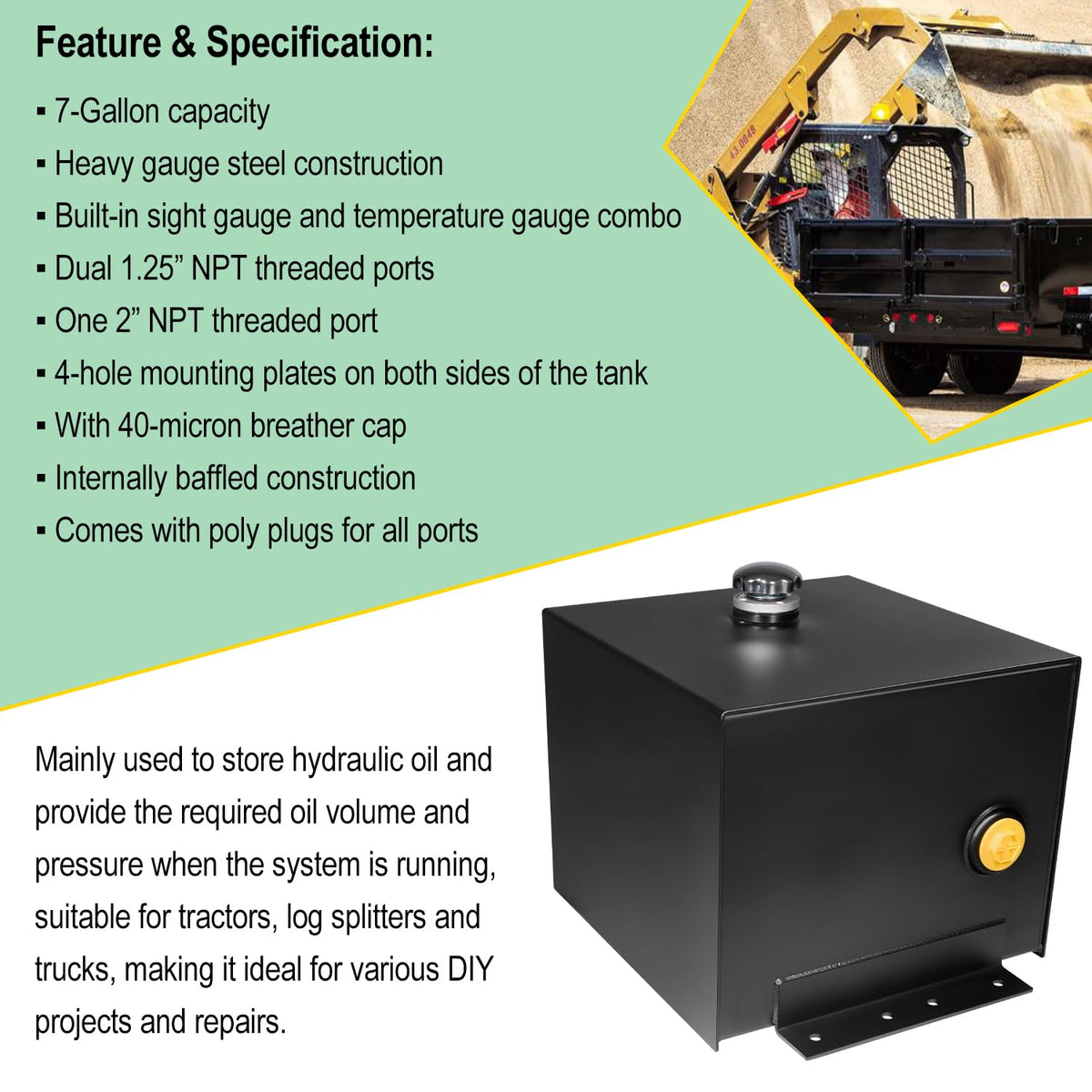 7 Gallon Hydraulic Fluid Reservoir Oil Tank O5201