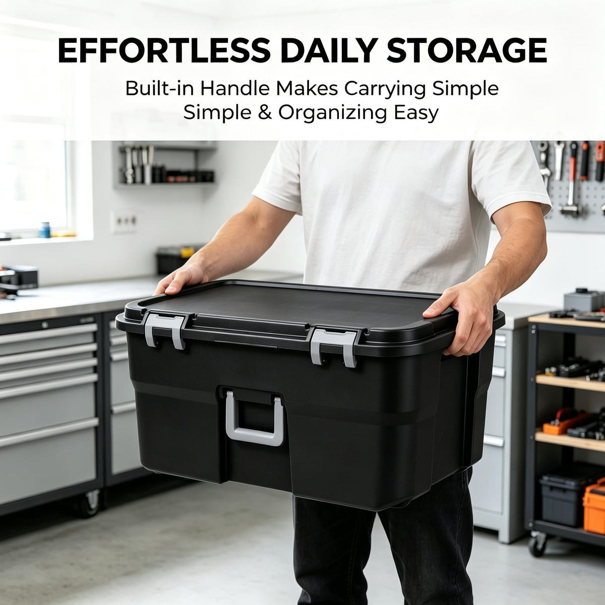 Black 22 Gal Wheeled Plastic Storage Bins W9272