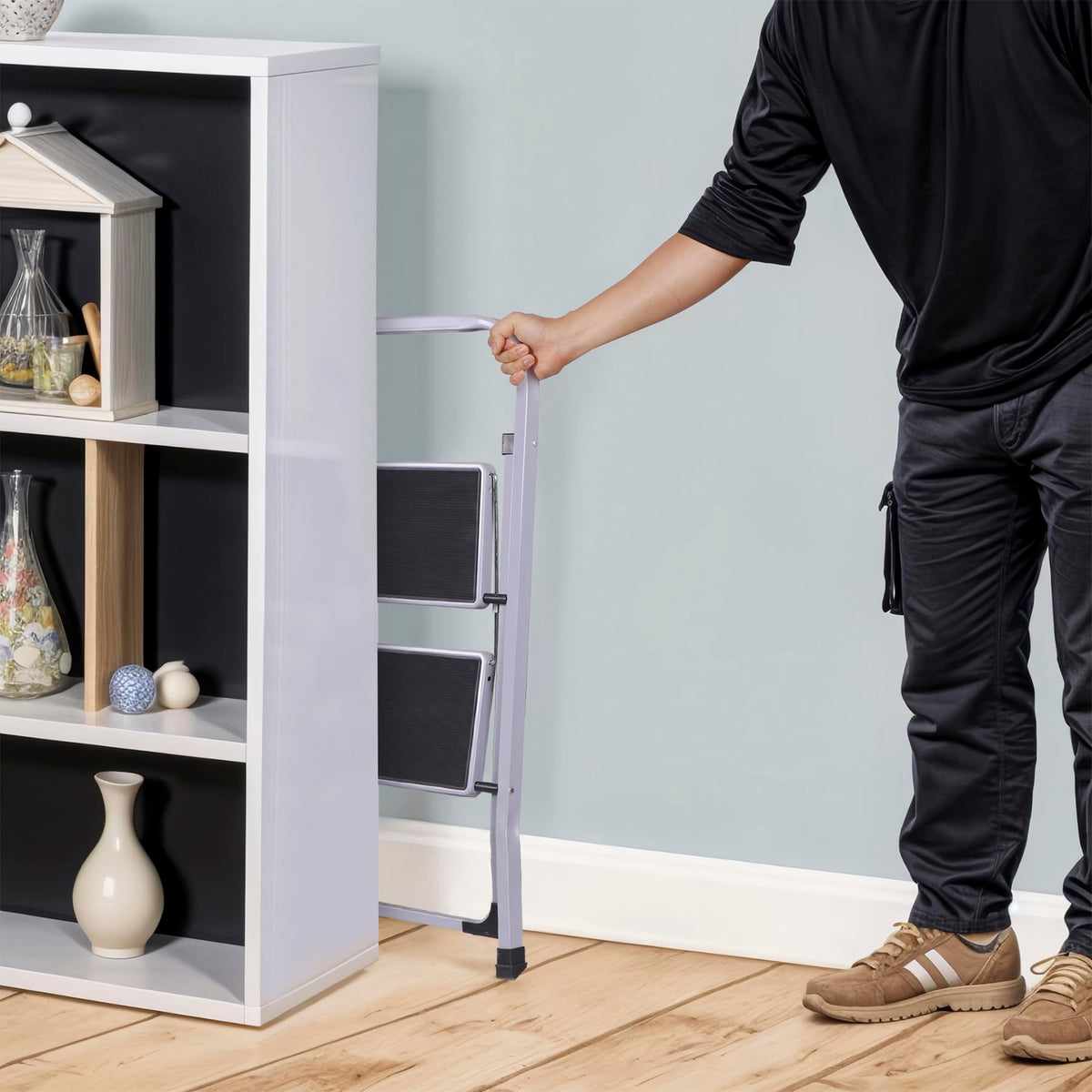 2 Step Folding Steel Step Stool with Handgrip Y39076