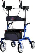 Blue Upright Rollator Walker with 10 Inch Front Wheels A6180