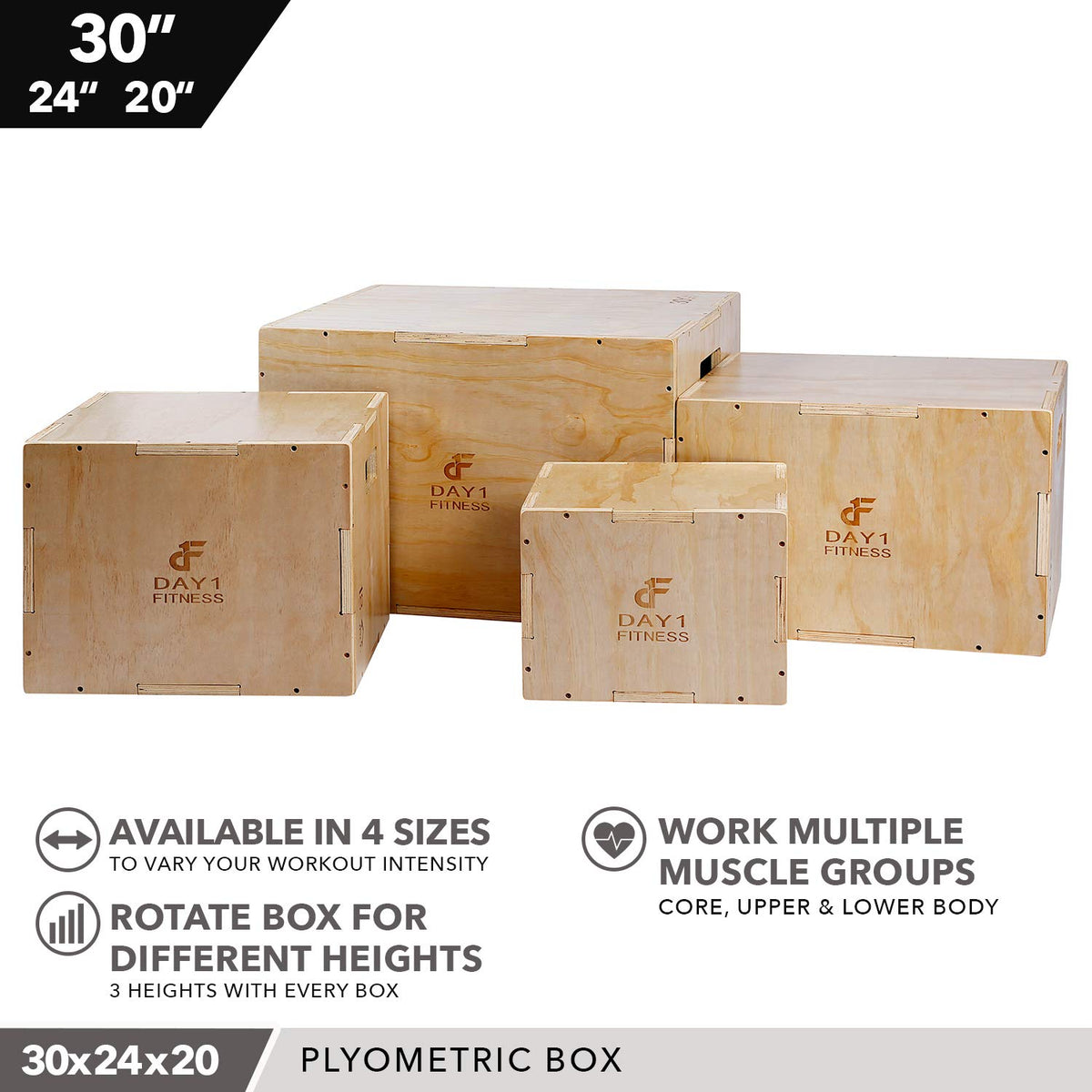 Wood Plyometric Box 30/24/20 3-in-1 Non-Slip I32837