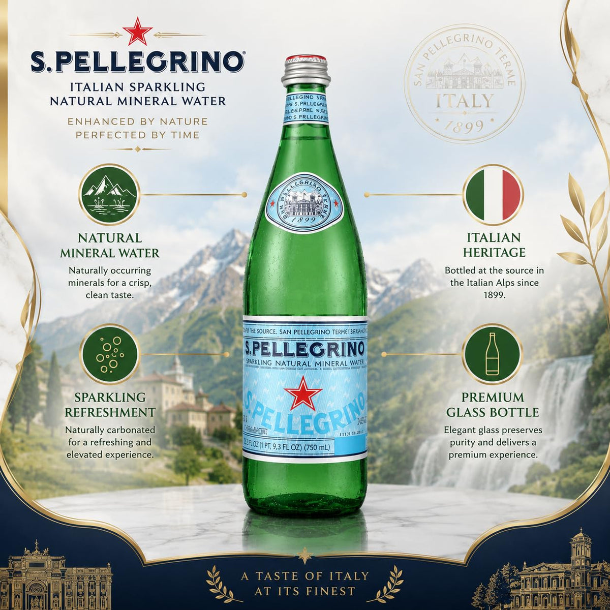 Sparkling Natural Mineral Water 750 mL Glass Bottles 5 Pack Q4627