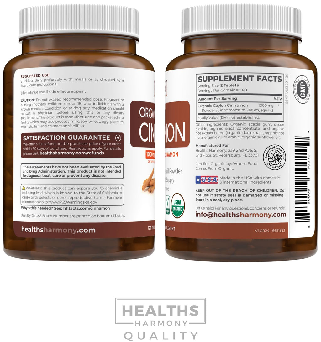 USDA Organic Ceylon Cinnamon 1000mg Vegan Non-GMO Supplement H143658