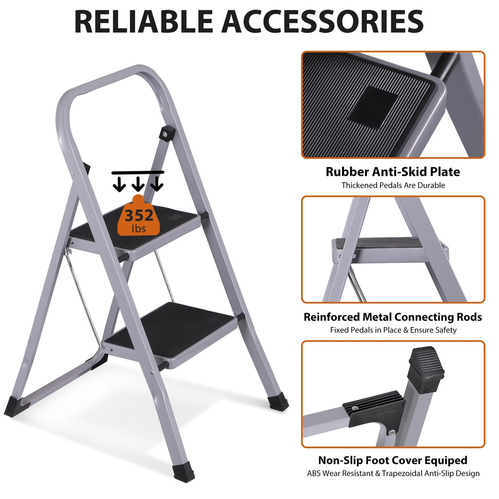 2 Step Folding Steel Step Stool with Handgrip Y39076