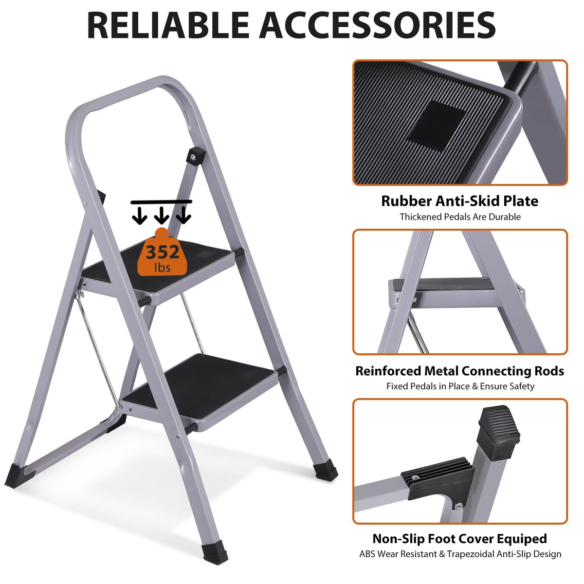 2 Step Folding Steel Step Stool with Handgrip Y39076