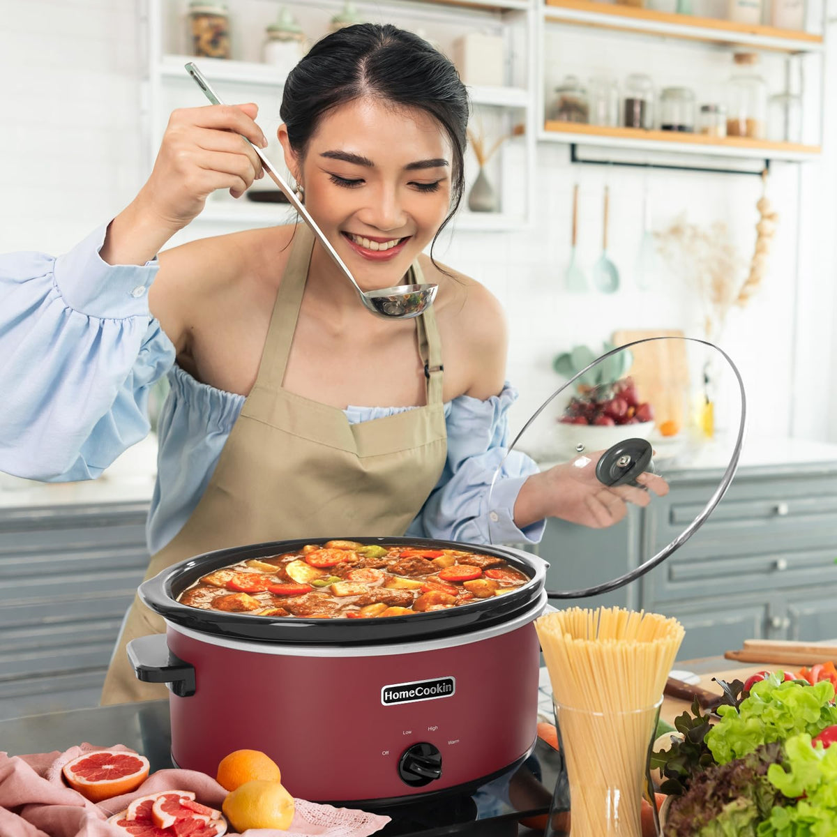7 Quart Oval Manual Slow Cooker with 3 Cooking Settings T810