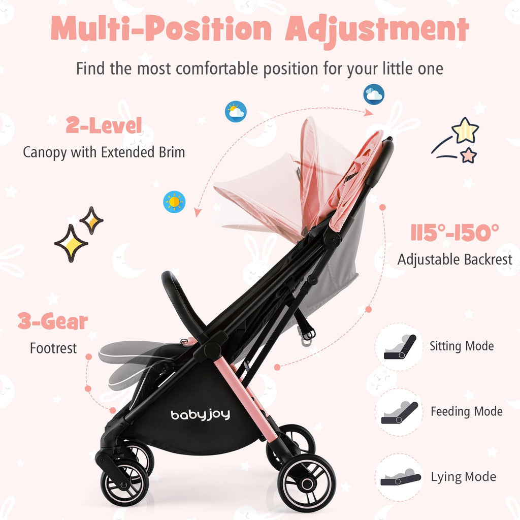 Lightweight Compact Baby Stroller with Canopy and Storage Basket H775